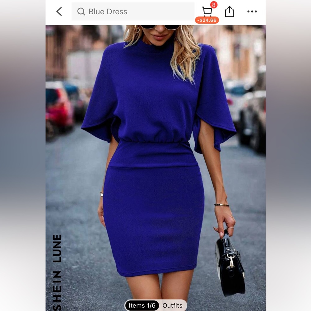 SHEIN LUNE Solid Color Stand Collar Cape Sleeve Dress